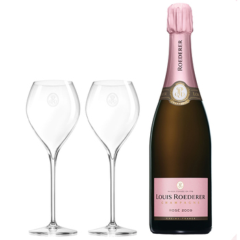 Champagne Louis Roederer Brut Rosé Vintage with 2 Flûtes
